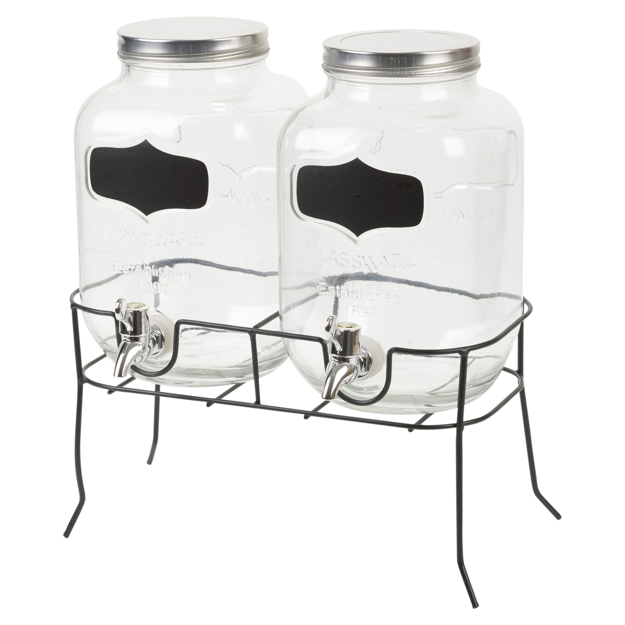 2x4 Litres Dual Double Glass Beverage Drinks Dispenser Screw Lid Jugs
