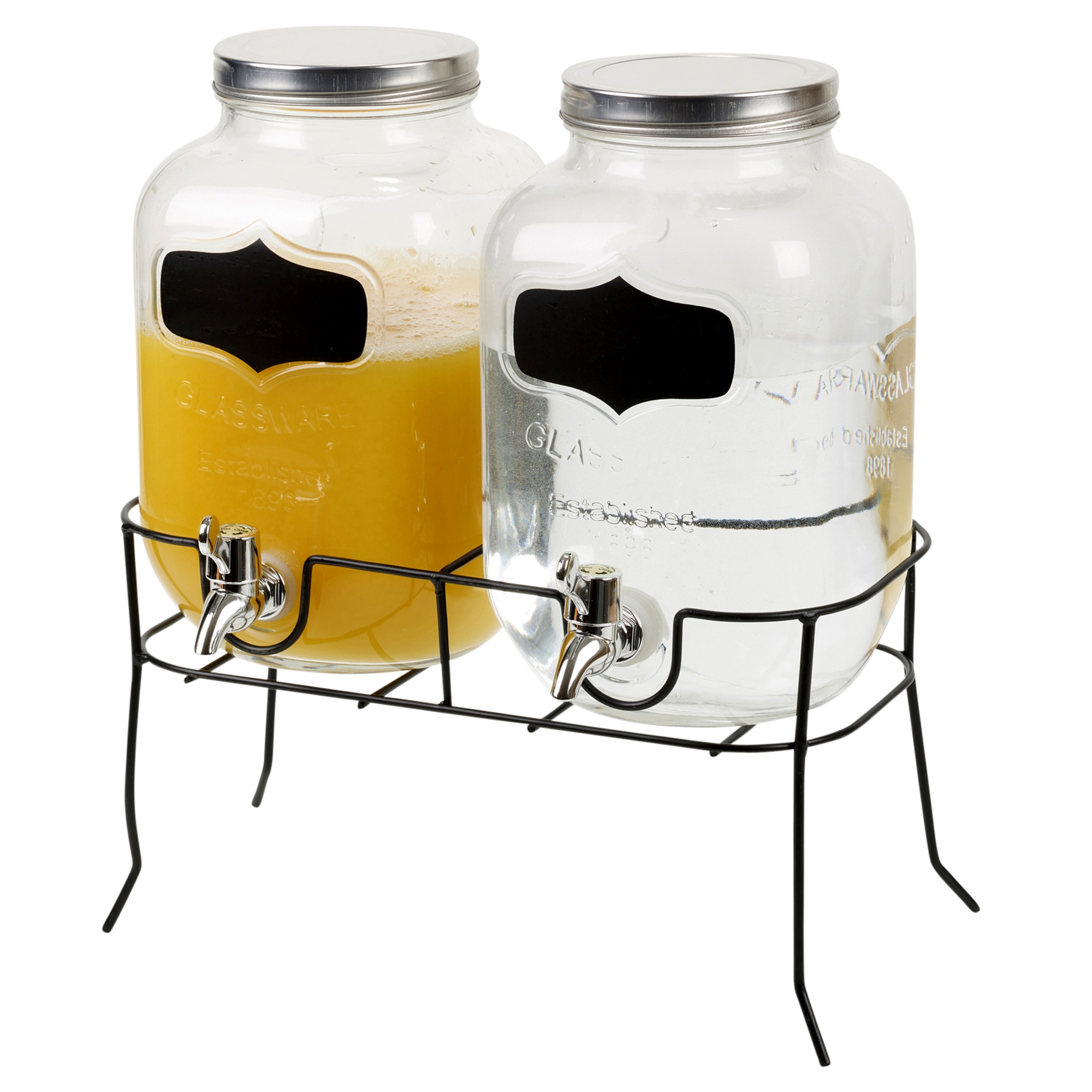 2x4 Litres Dual Double Glass Beverage Drinks Dispenser Screw Lid Jugs