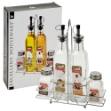 5Pcs Glass Cruet Set With Metal Stand [022667][Olive Design]