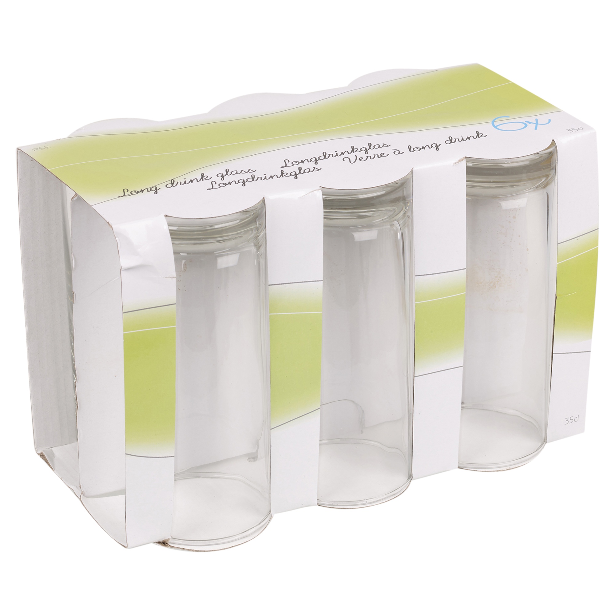 6 x 35cl Tall Classic Hi Ball Drinking Water Glasses Gift Box Set