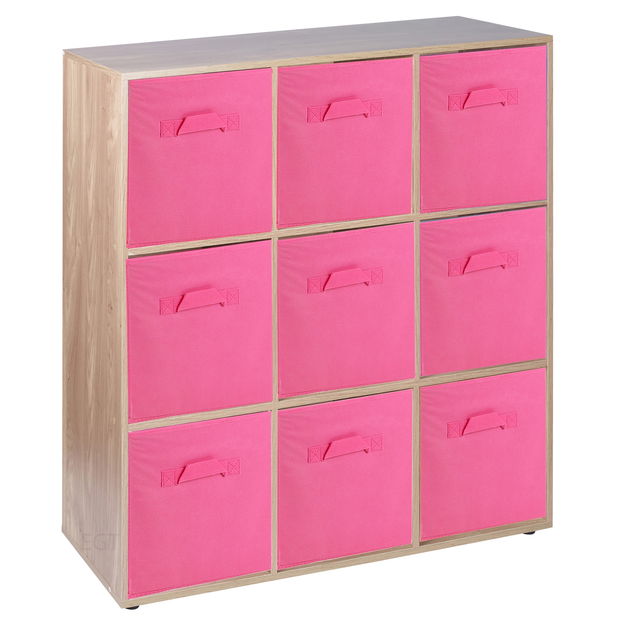 Wooden 9 Cubed Cupboard Storage Units Shelves With 9 Drawers Baskets