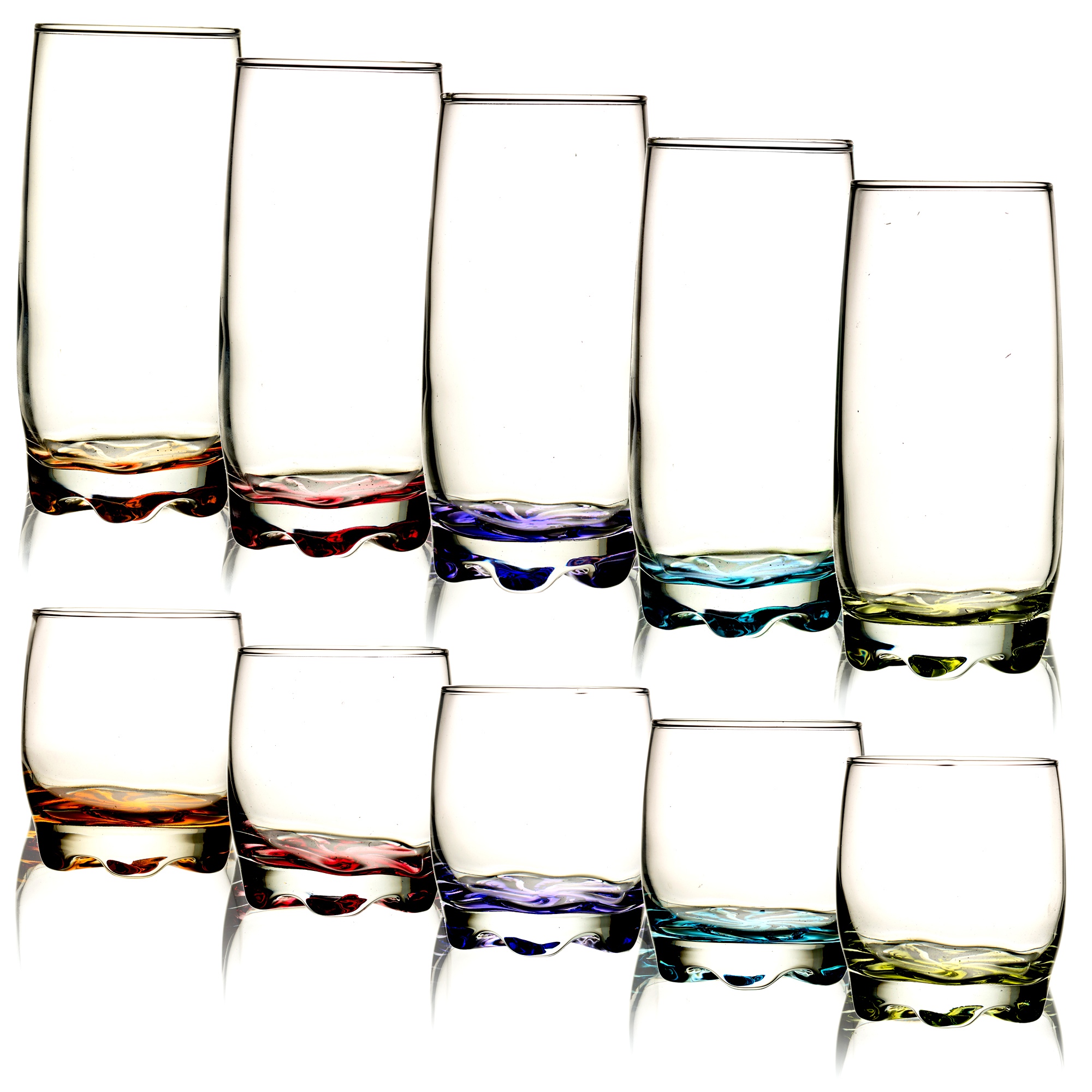 Set Of 3 6 Tall Coloured Glass Flower Base Drinking Tumbler Whiskey