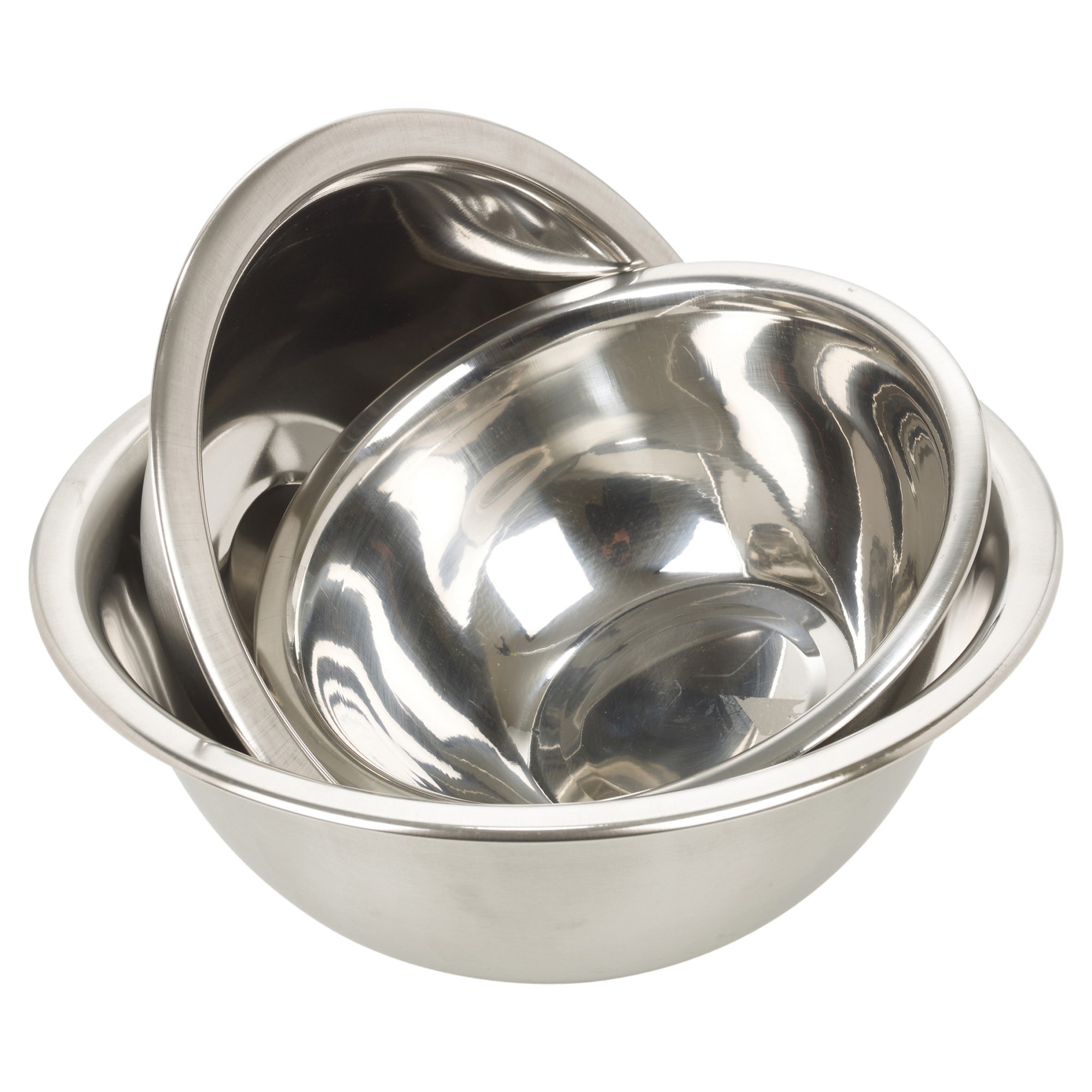 Set of 3 Stainless Steel Metal Deep Mixing Bowls Salad Spaghetti Pasta