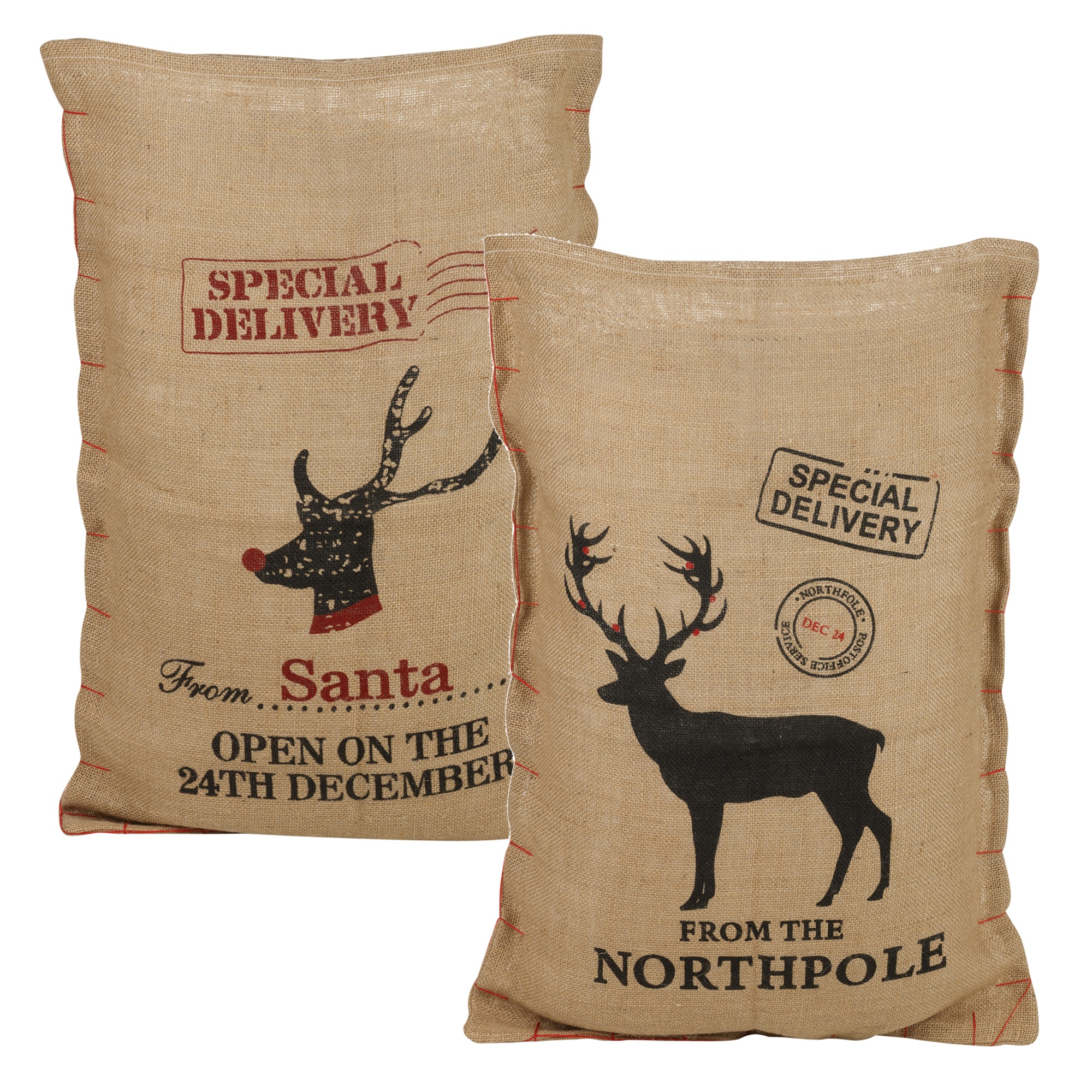 5 x Large Christmas Hessian Jute Sacks Stockings Bags Xmas