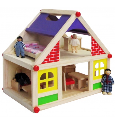 Wooden Doll House With Furniture & Figures [115157]