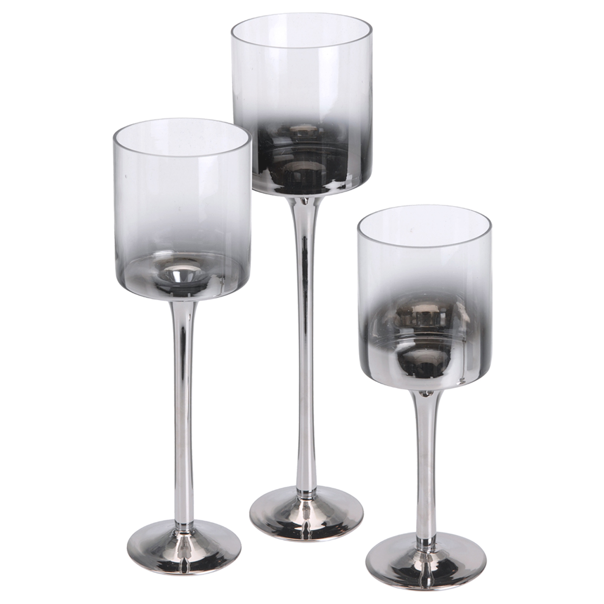 3x Tall Silver Glass Candle Holder Large Centrepiece TeaLight