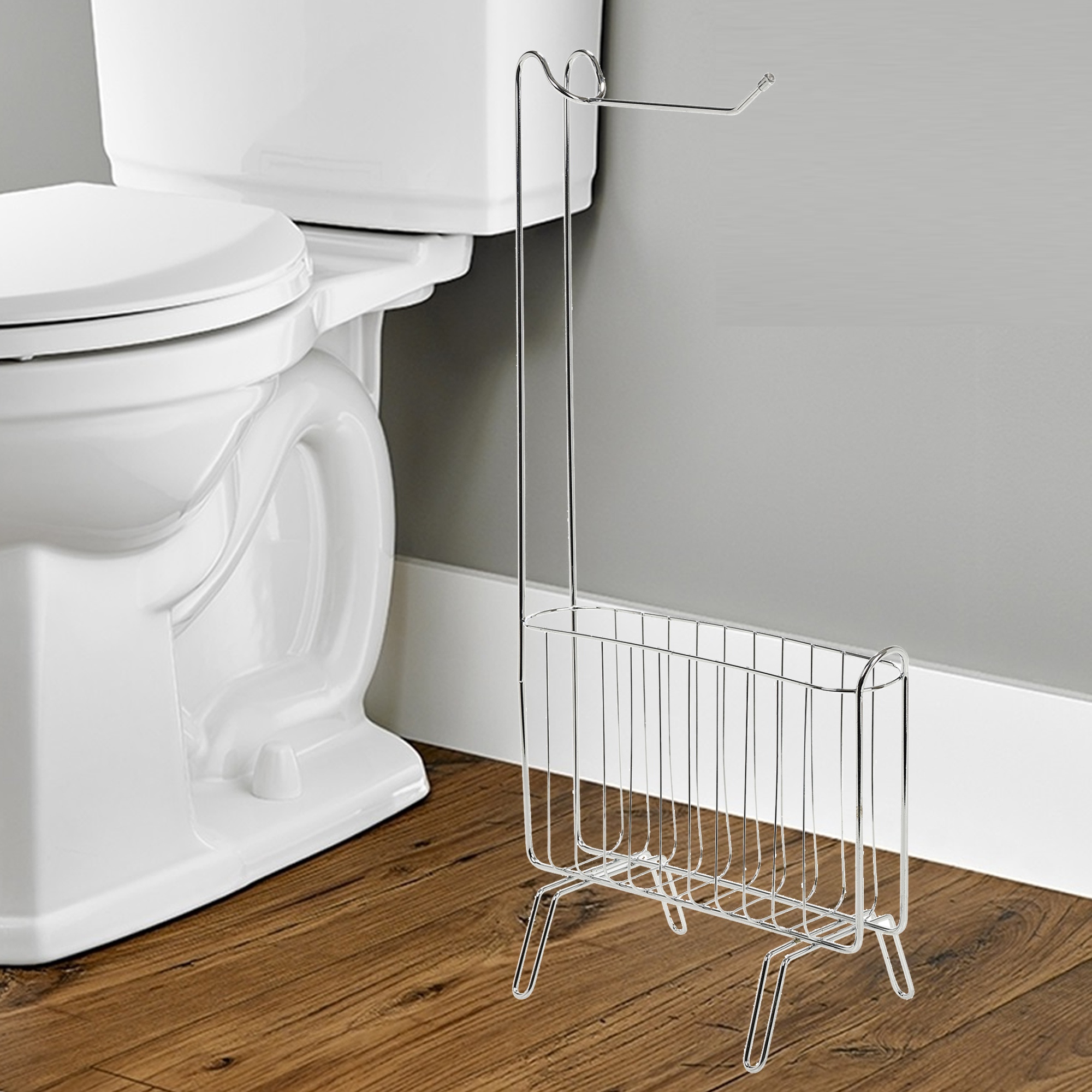 Free Standing Toilet Roll Holder and Magazine Rack Bathroom Dispenser