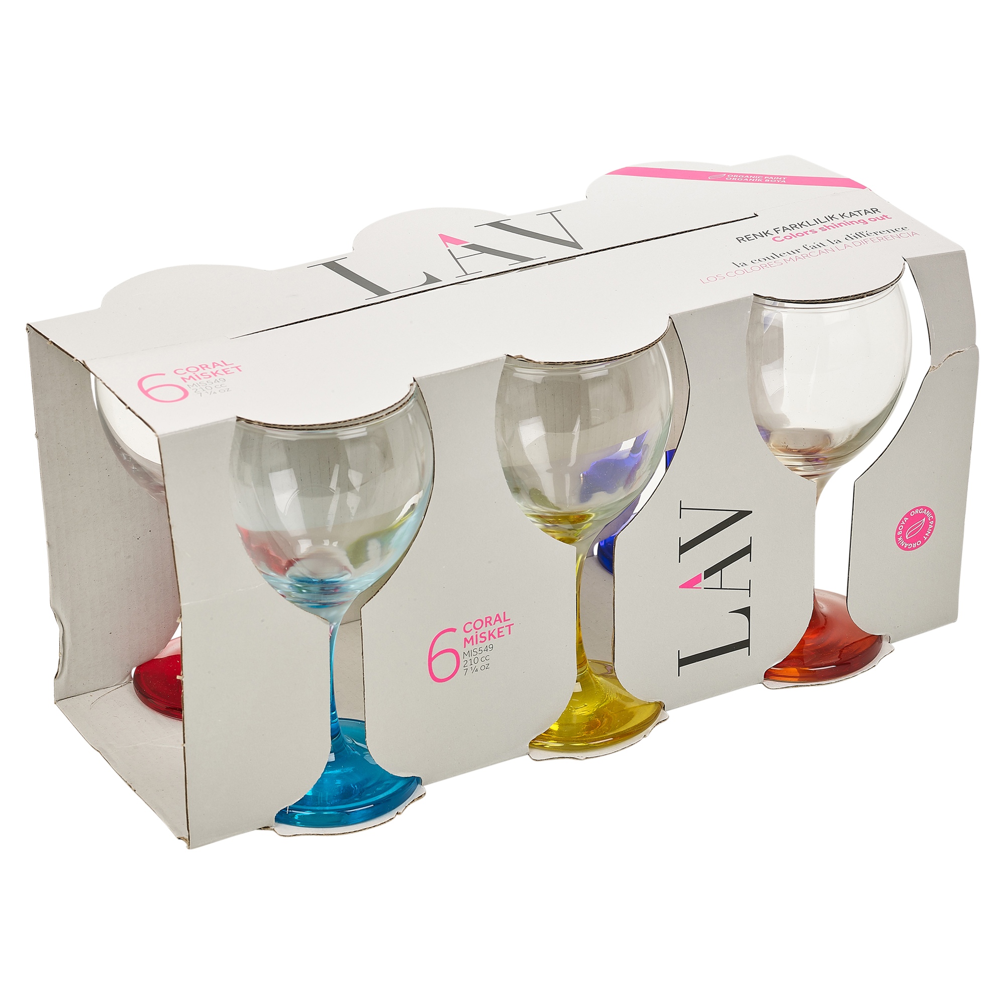 Coloured 6pc Set 210ml Cocktail Stem Wine Glasses Red White Wedding