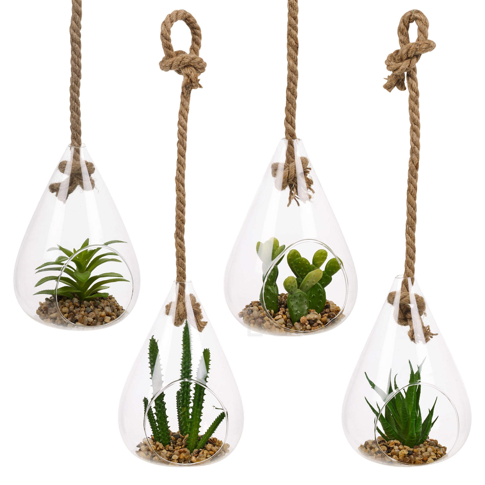 Round Glass Hanging Artificial Plant Indoor Outdoor Garden