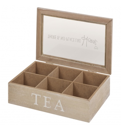 6 Sections 'No Place Like Home' Wooden Tea Box [979380]