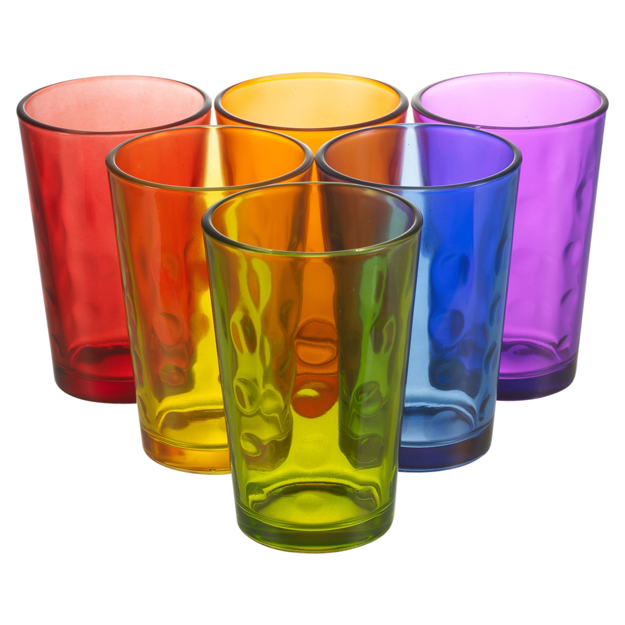 6 X Multi Coloured 240ml Drinking Glasses Set Dining Party Cups Water