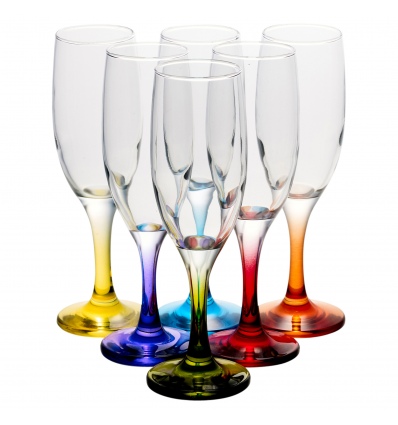 6 x 19cl Champagne Glasses Colored Stem [151330]