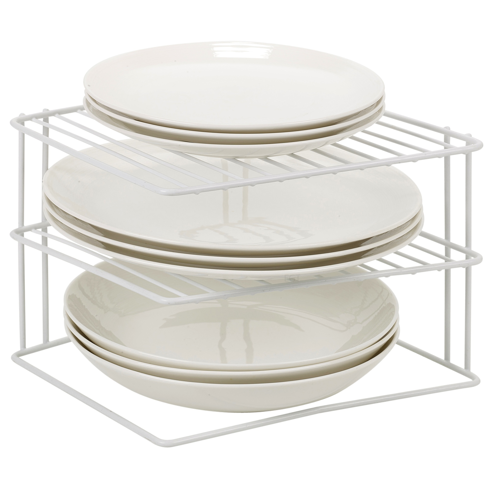 Laminated Metal Wire 2 Tier Corner Plate Stand Rack Kitchen Cupboard