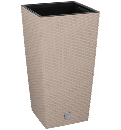 Square Beige Rattan Flower Pot 27x27x50cm [027654]