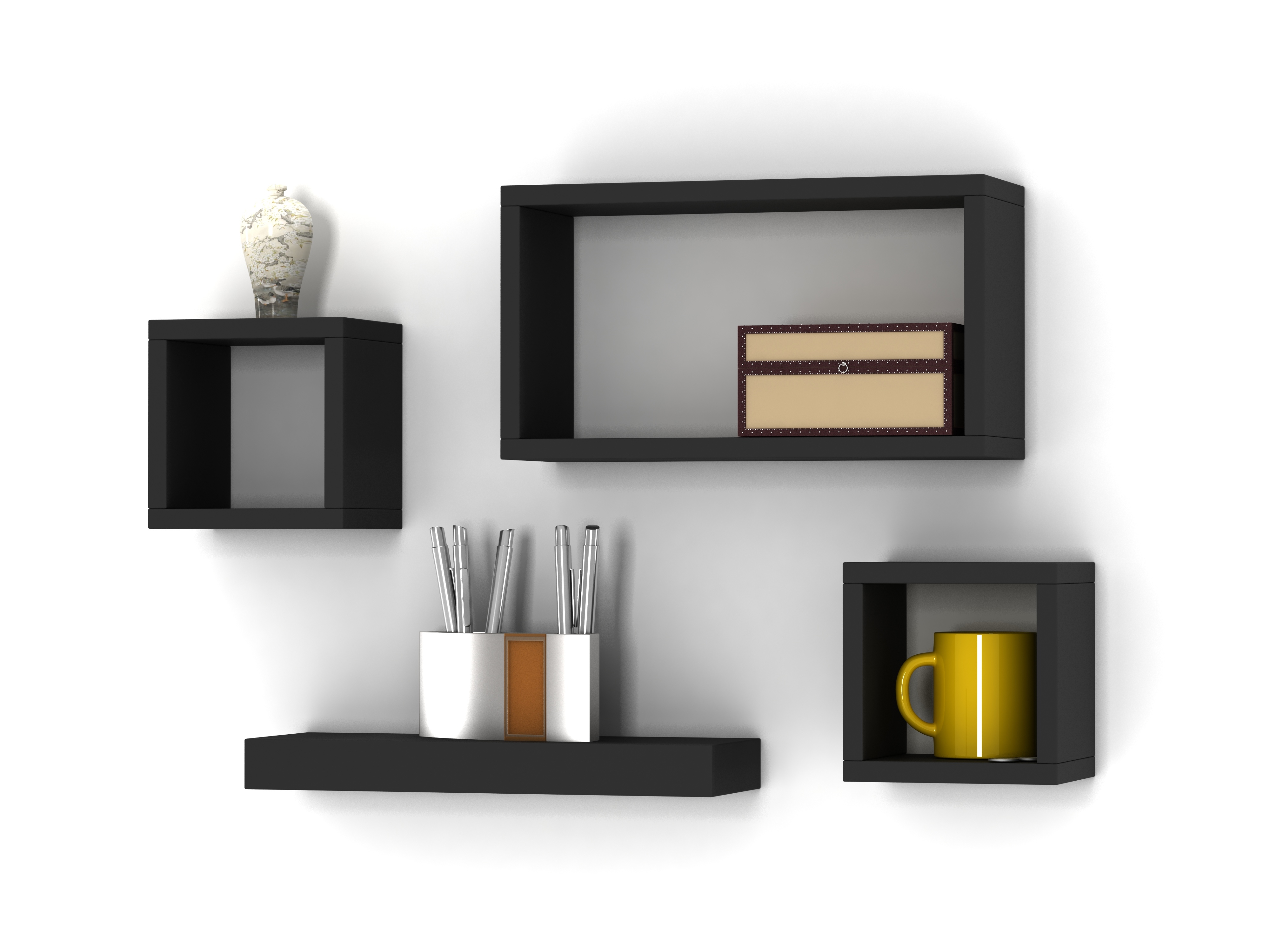 Matt Grey Set of 3 Floating Cube Shelves Wall Mounted Home Decor Display Units