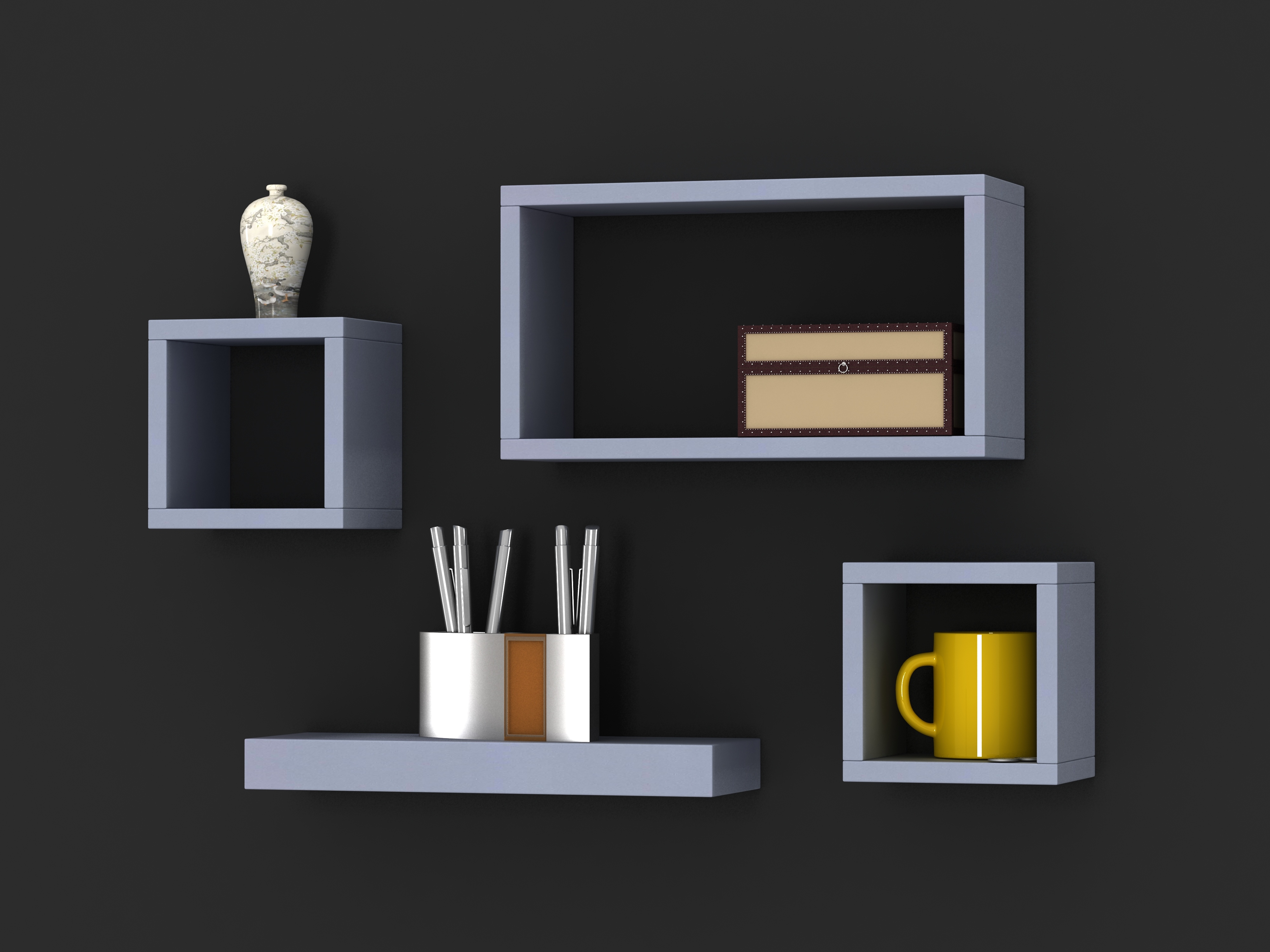 4 Wooden Floating Cube Shelves Wall Hanging Storage Display Decor