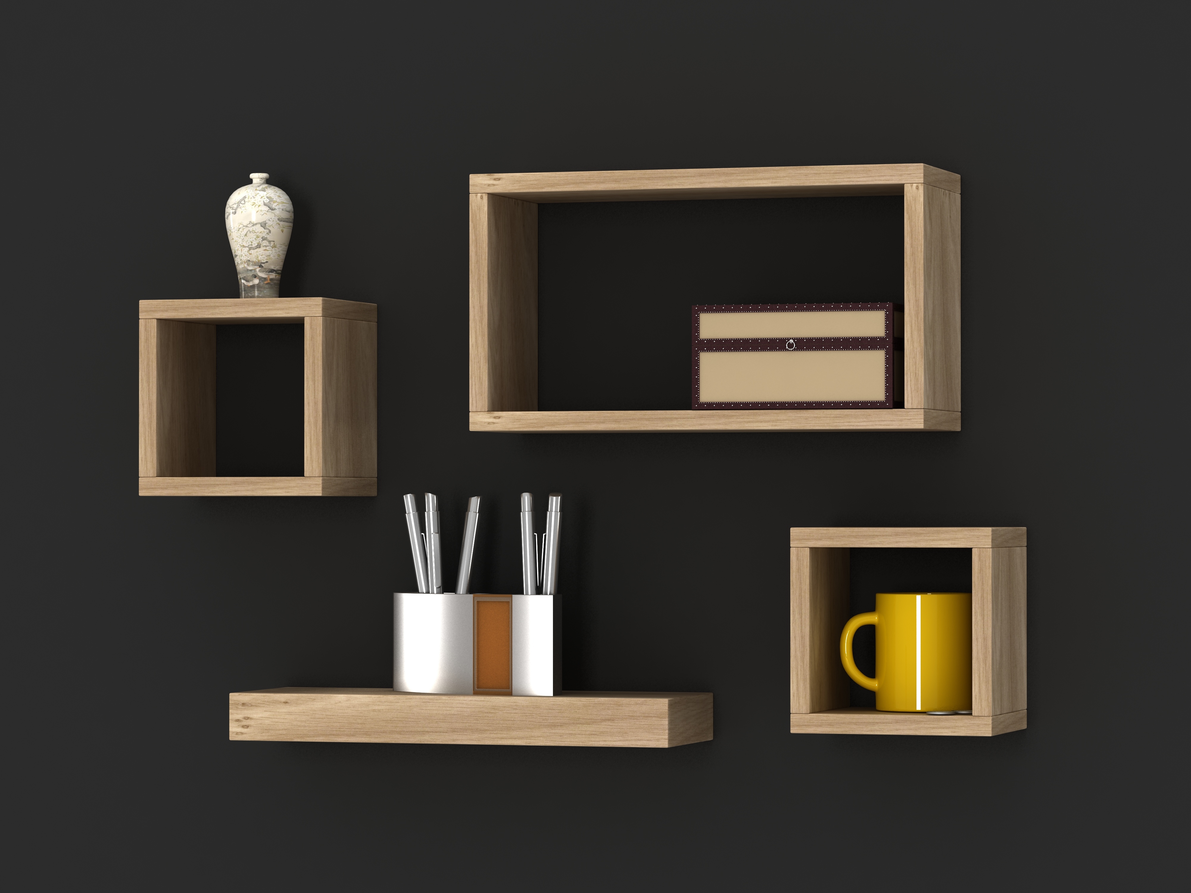 Wooden Floating Cube Shelves