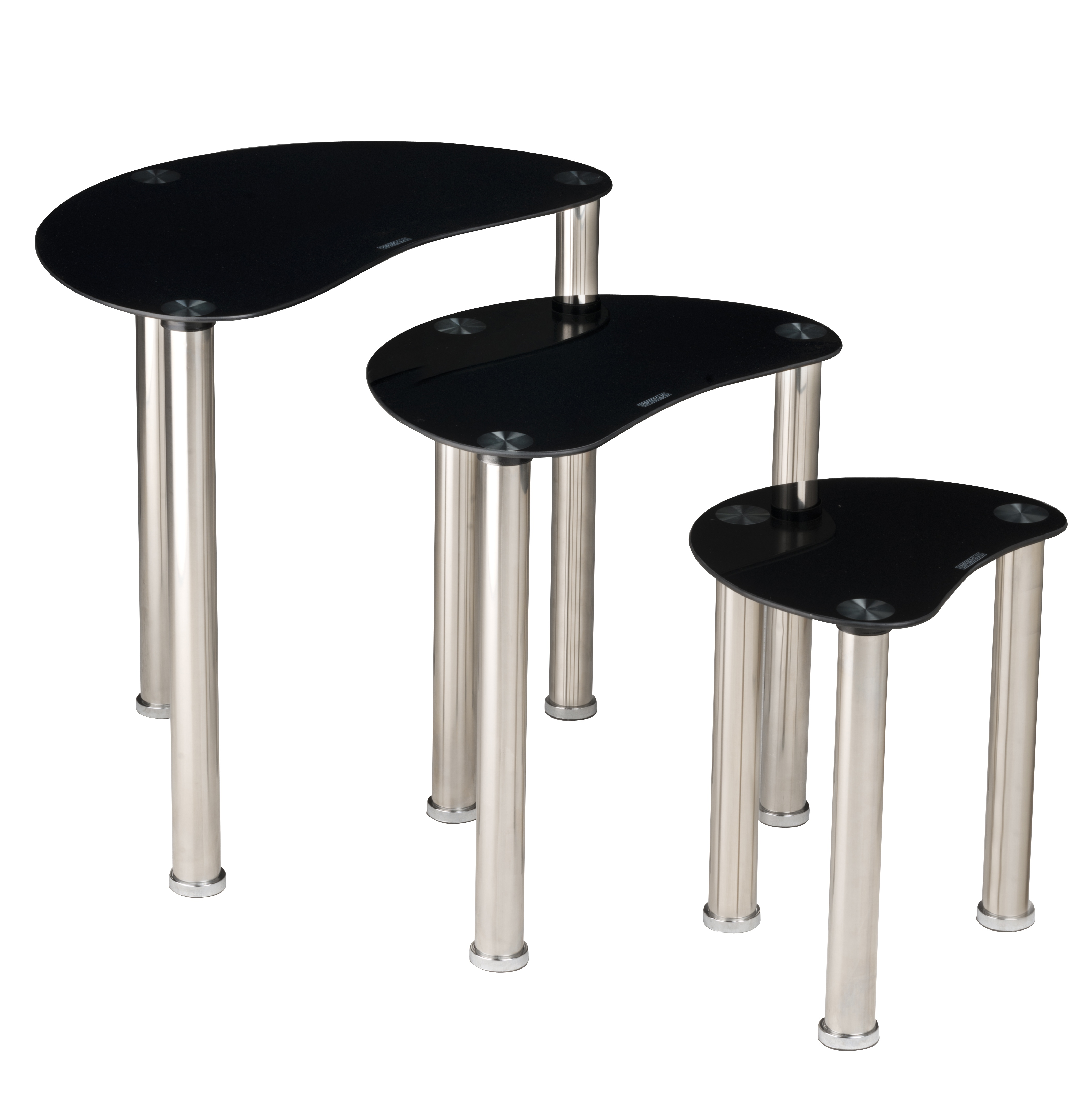Set of 3 Tempered Black Glass Side Tables Living Room Nesting Storage