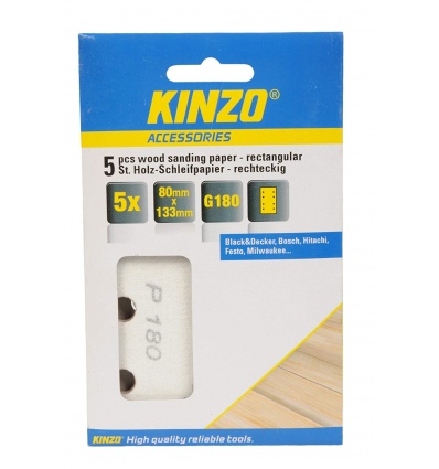 Kinzo 5pc Wood Sanding Paper G180 (80x133mm)[717081]