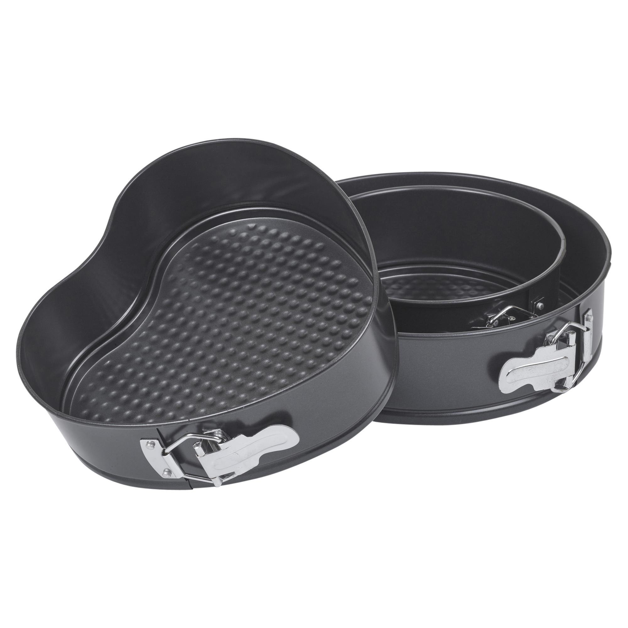 La Cucina 3x Non Stick Baking Springform Cake Tins Set Heart Round Oven