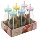 Set of 6 Retro Drink Bottles & Straws [053455]