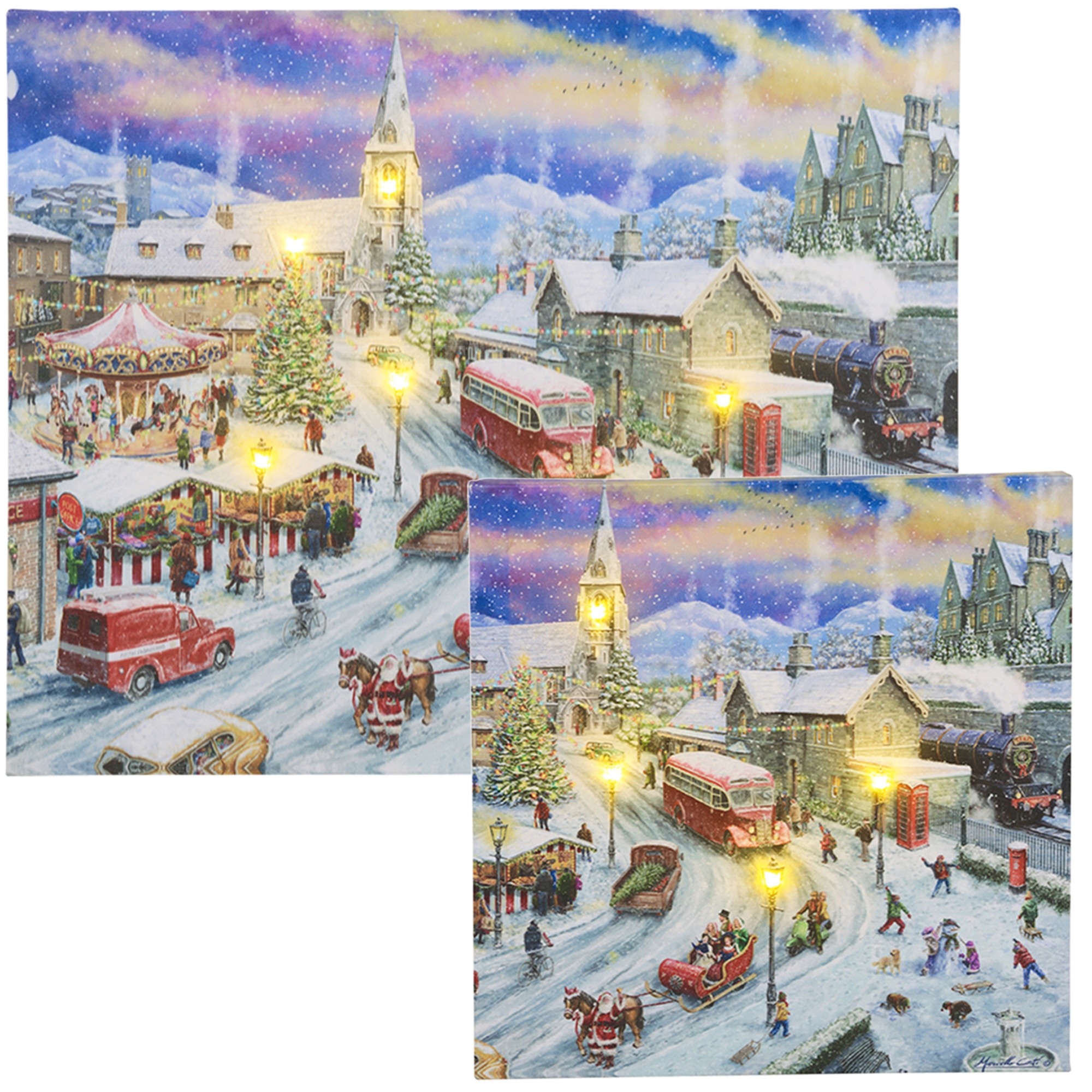 Christmas Light Up LED Wall Canvas Xmas Scene Decoration Decor Wall Art