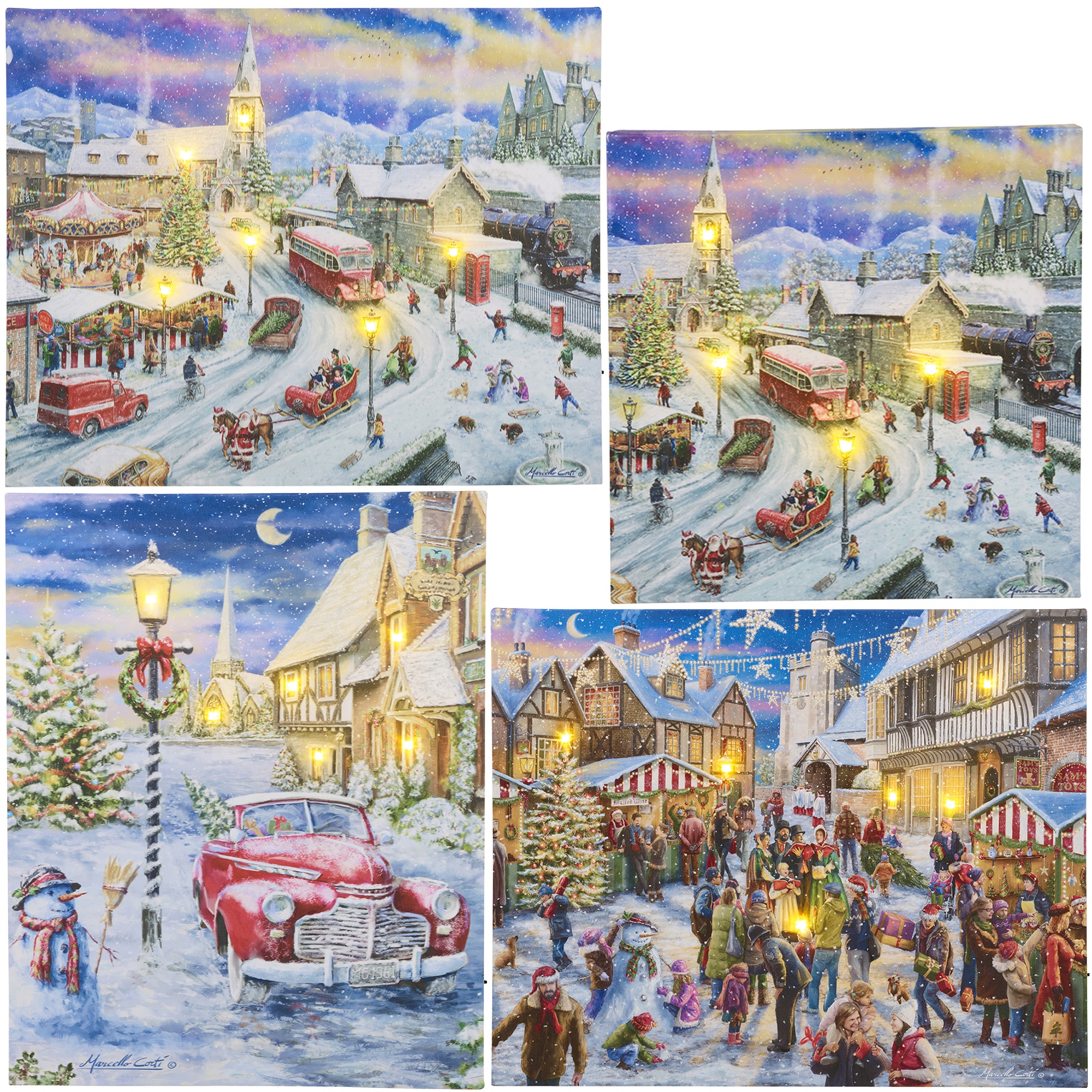 Christmas Light Up LED Wall Canvas Xmas Scene Decoration Decor Wall Art