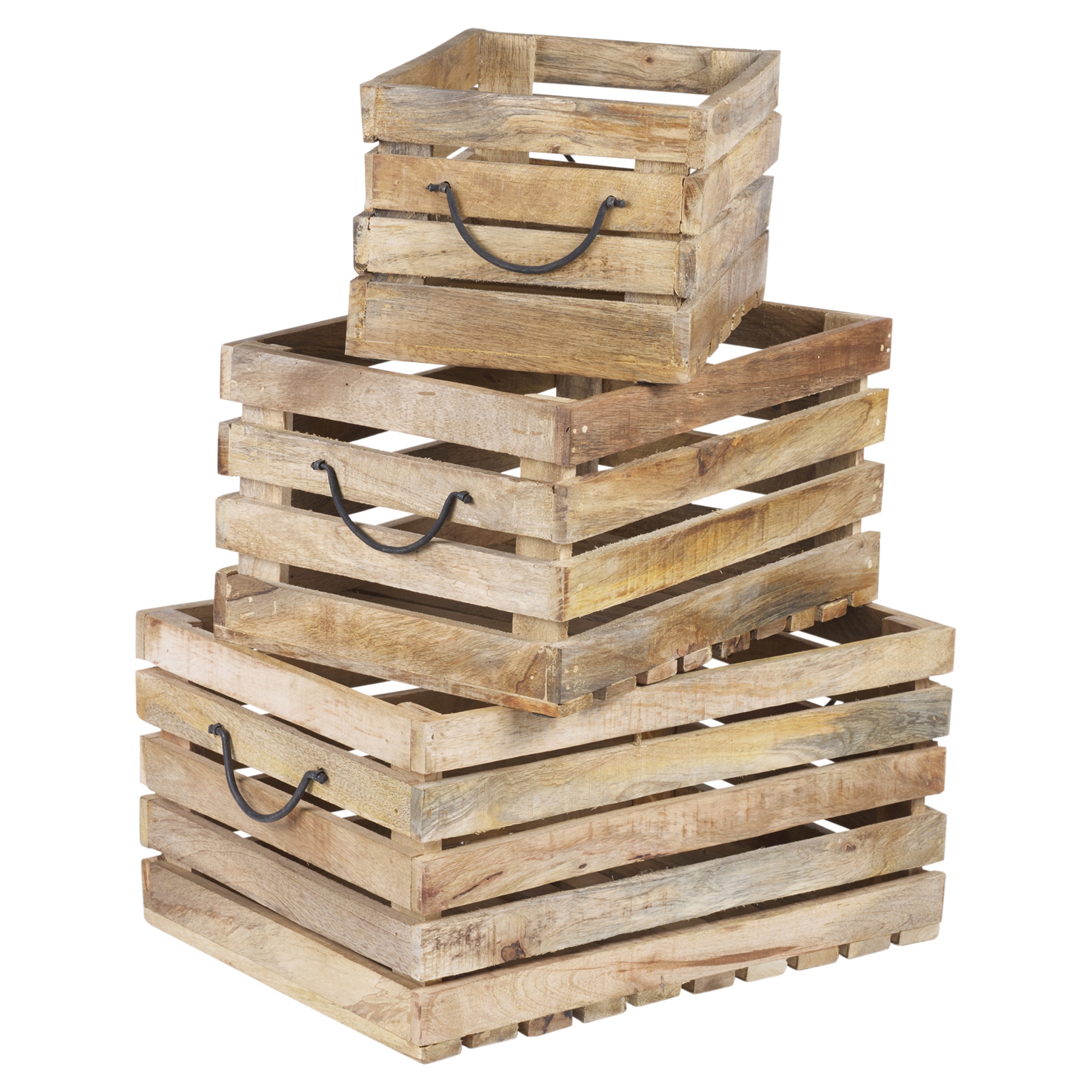 3pc Rustic Wooden Storage Boxes Slatted 