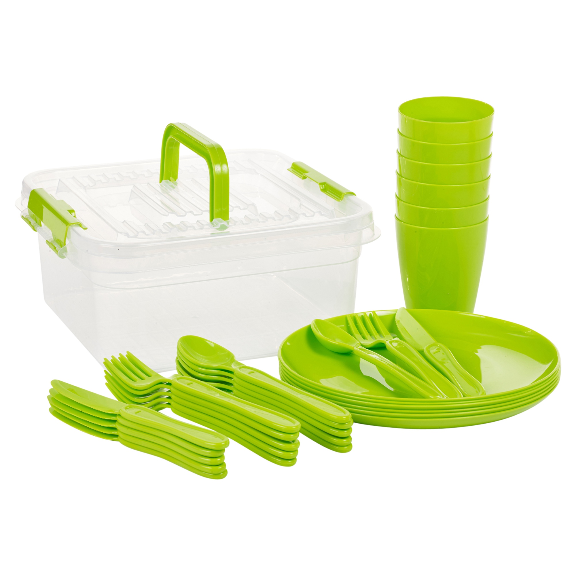 31 Piece Camping Picnic Plastic Utensil Set Knives Fork Spoon Cups /& Plates