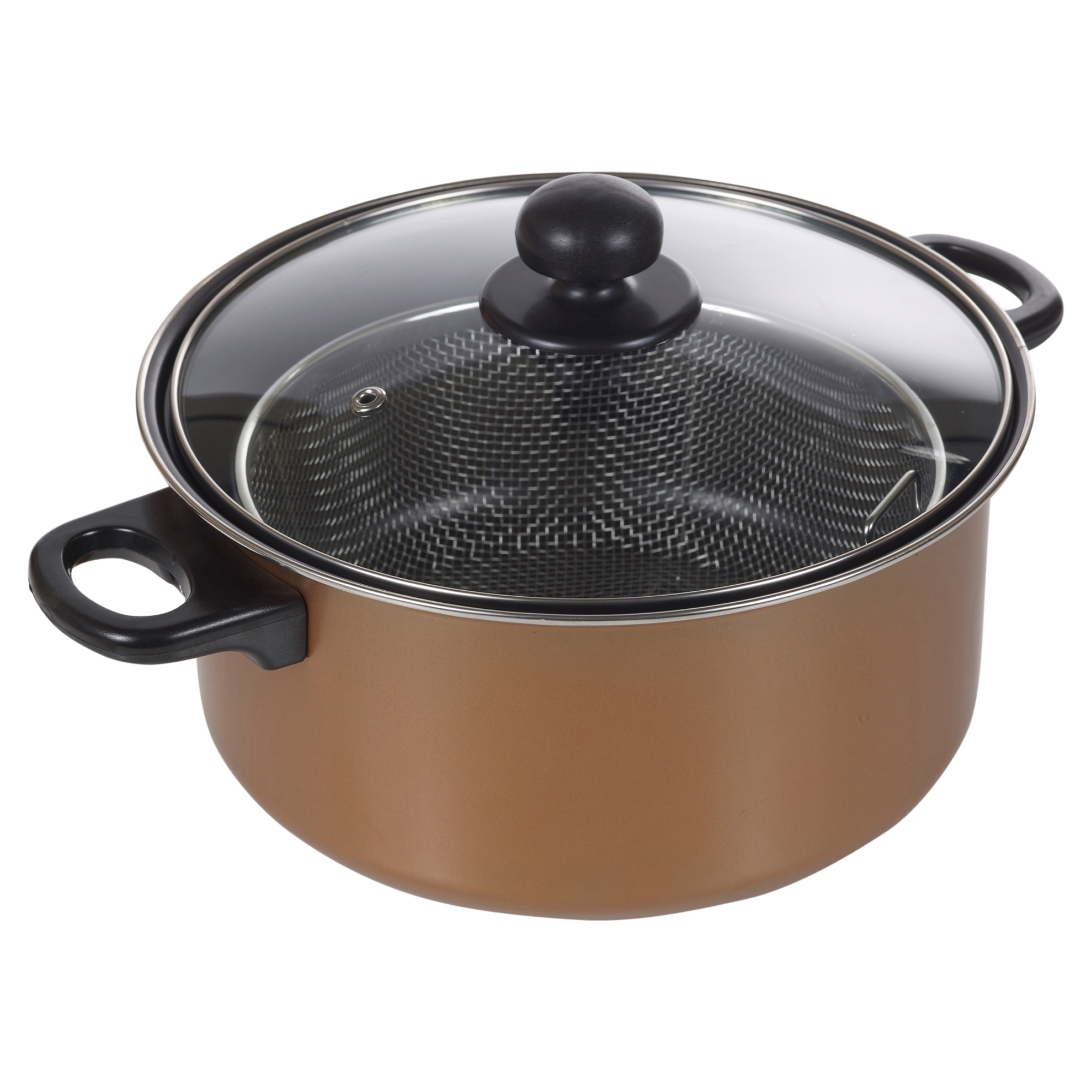 Stove Top Chip Pan Deep Fat Fryer Set Copper Look Frying Basket Clear Glass Lid eBay