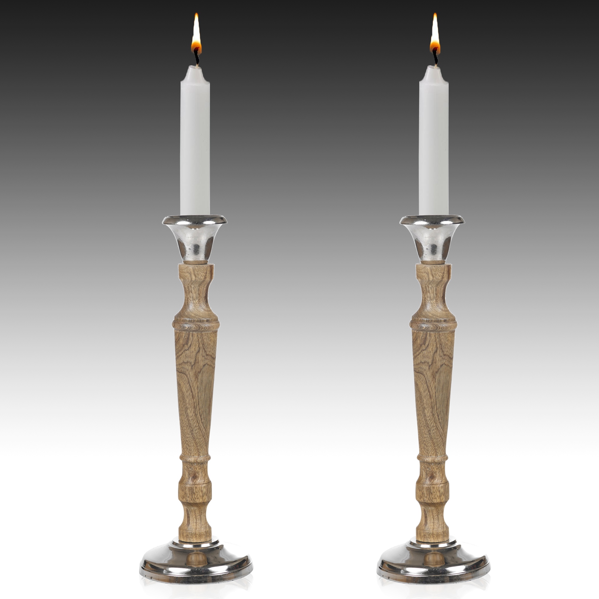 1 or 2 Wood /& Metal Traditional Dinner Candlesticks Pillar Candle Stick Holder