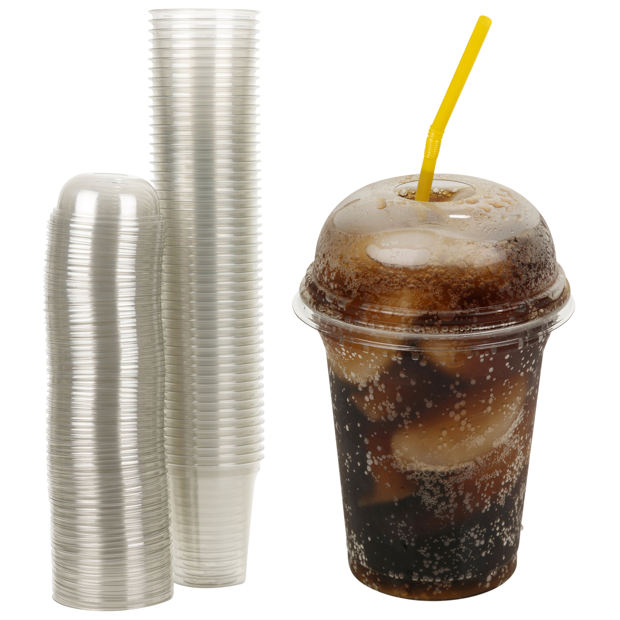 12oz Disposable Smoothie Cups & Domed Lids Clear Plastic ...