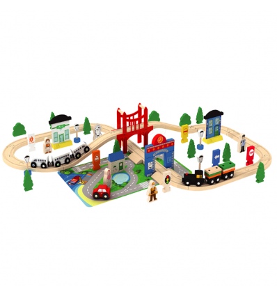 URBN-TOYS 80 Pcs Wooden Busy City & Train Set [390664](AC7506)