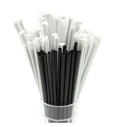1000 x Wrapped Black Bendy Straws [002545]