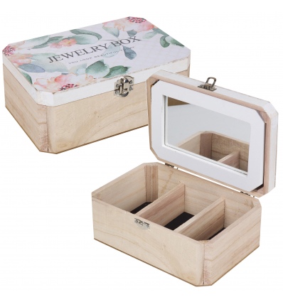 Floral Wooden Jewellery Box With Mirror [567670]