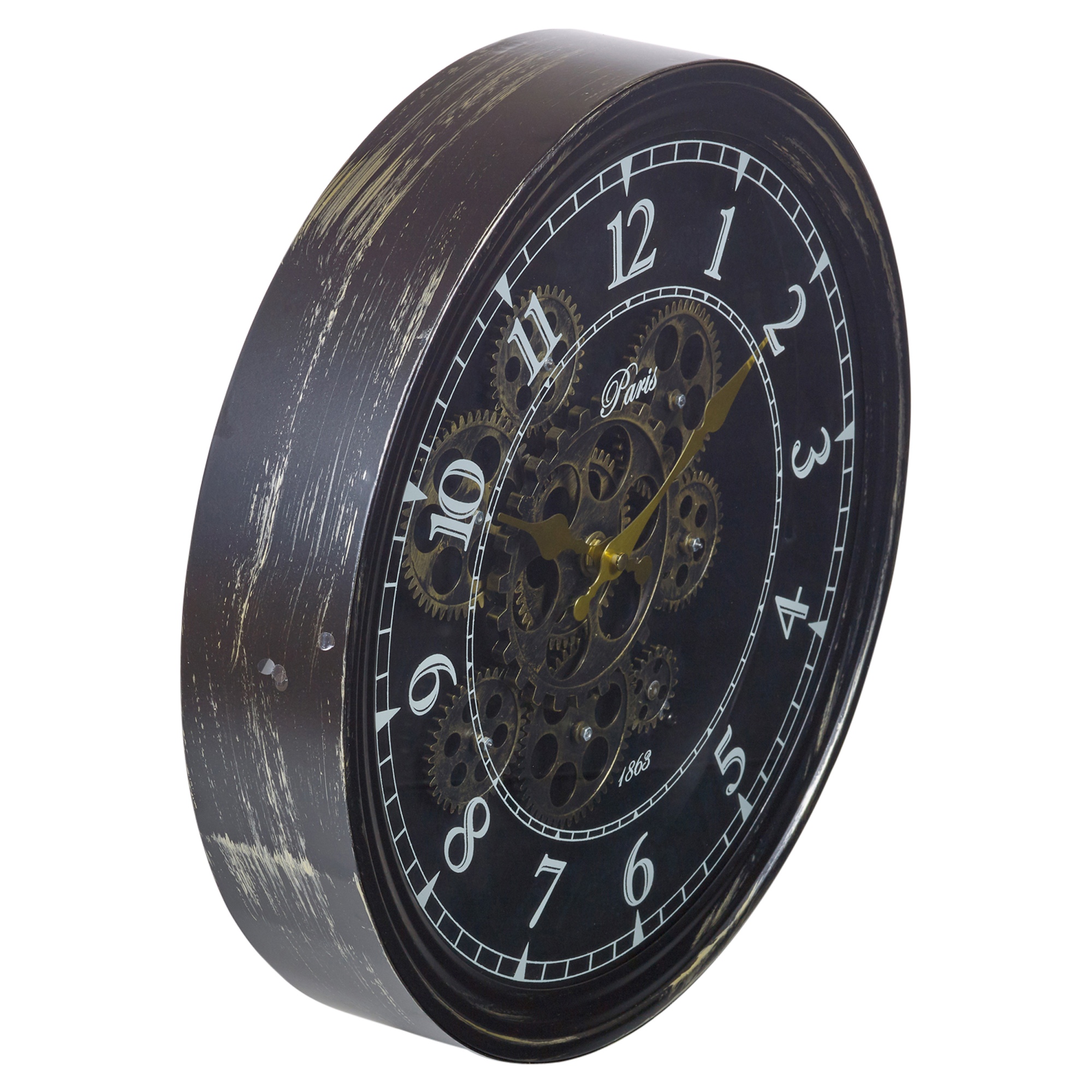 Large Wall Clock Rotating Gears Cogs Metal Novelty Antique Vintage