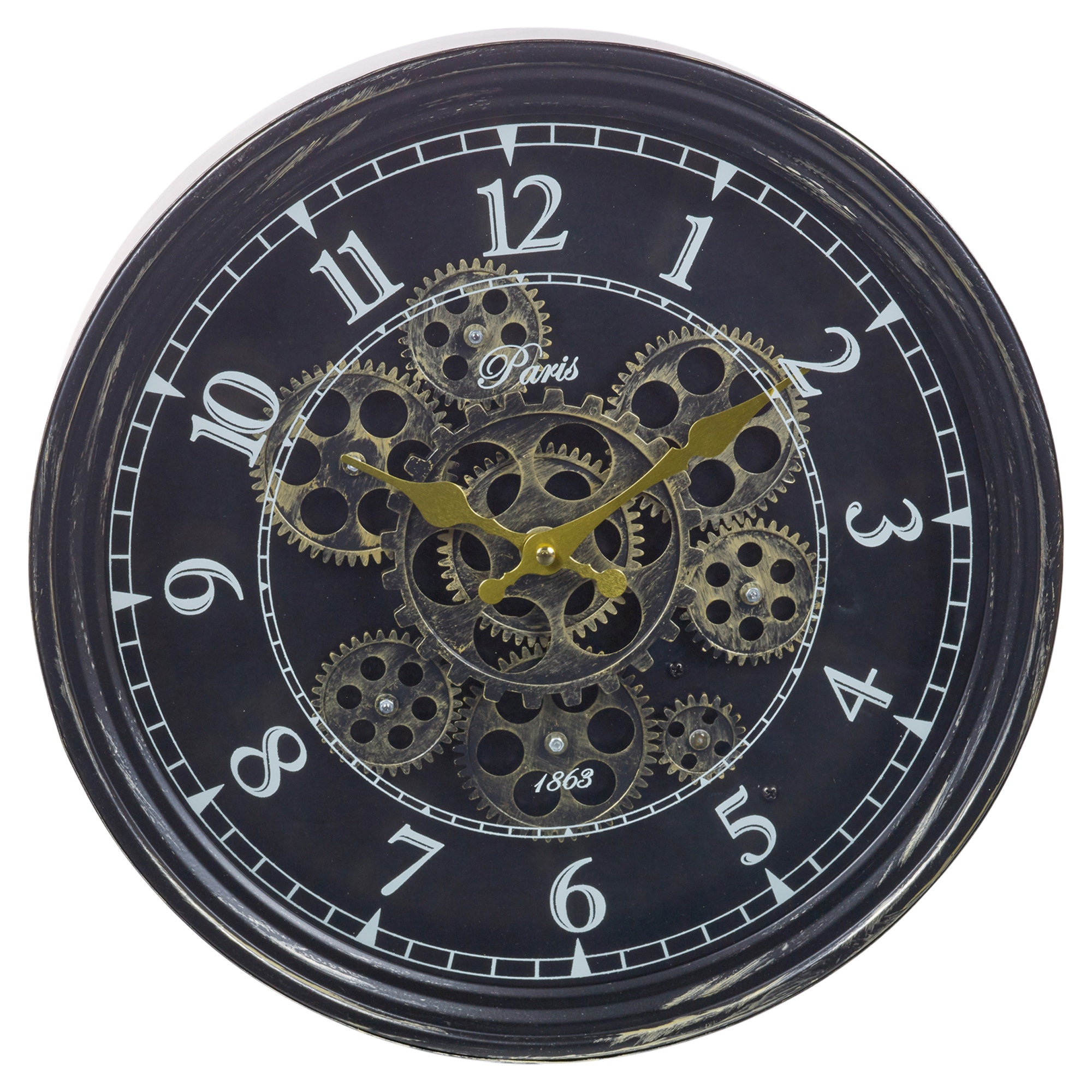 Large Wall Clock Rotating Gears Cogs Metal Novelty Antique Vintage