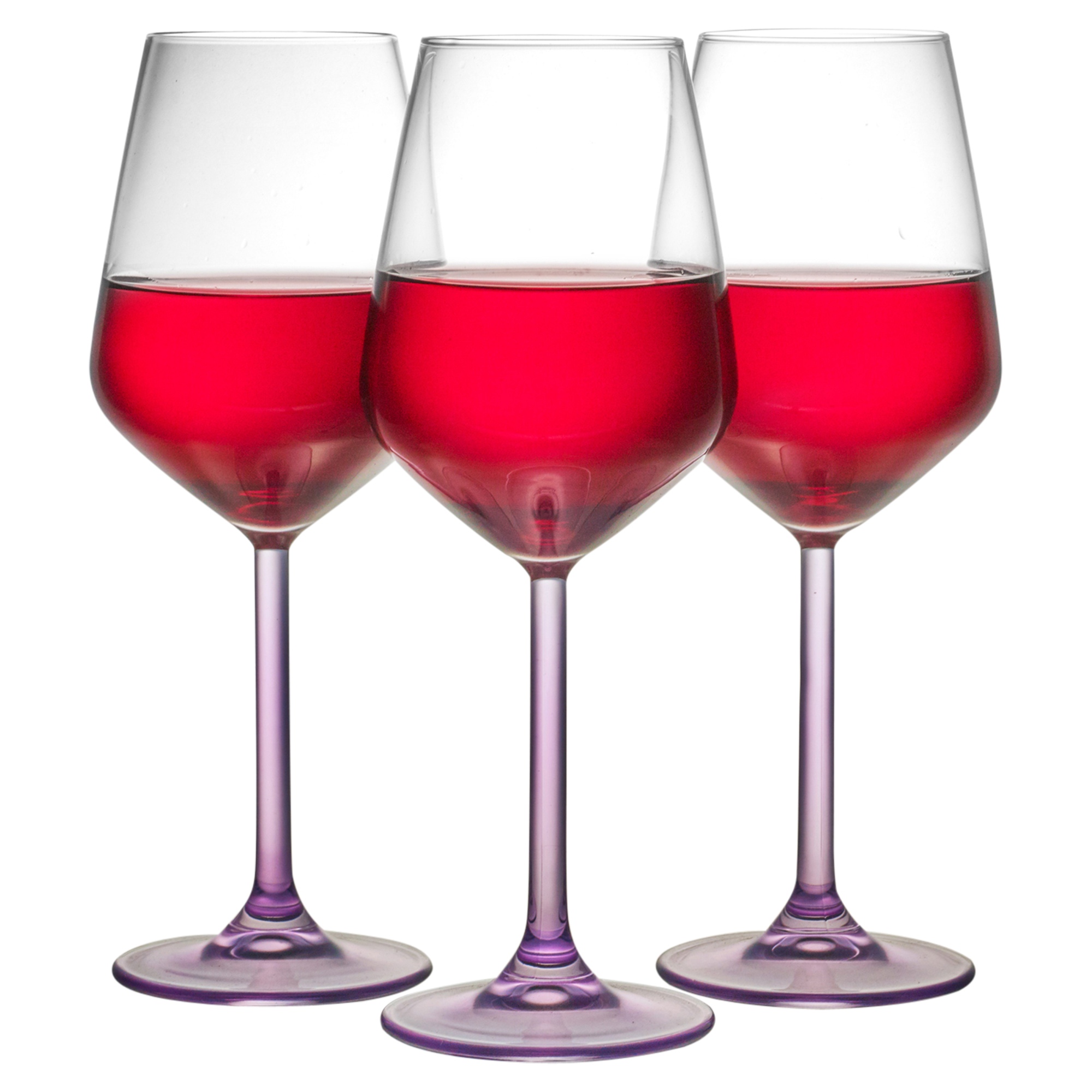 Large Wine Glasses Set of 6 Purple Coloured Stem for Red and White Wine