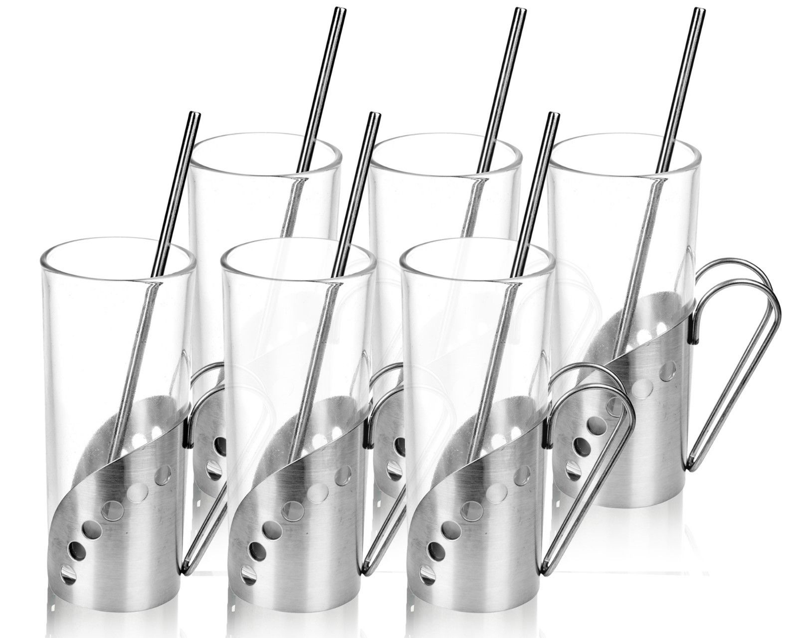 2 4 6 Latte Coffee Tea Glass Kitchen Cup Set Mug With Spoon Straw