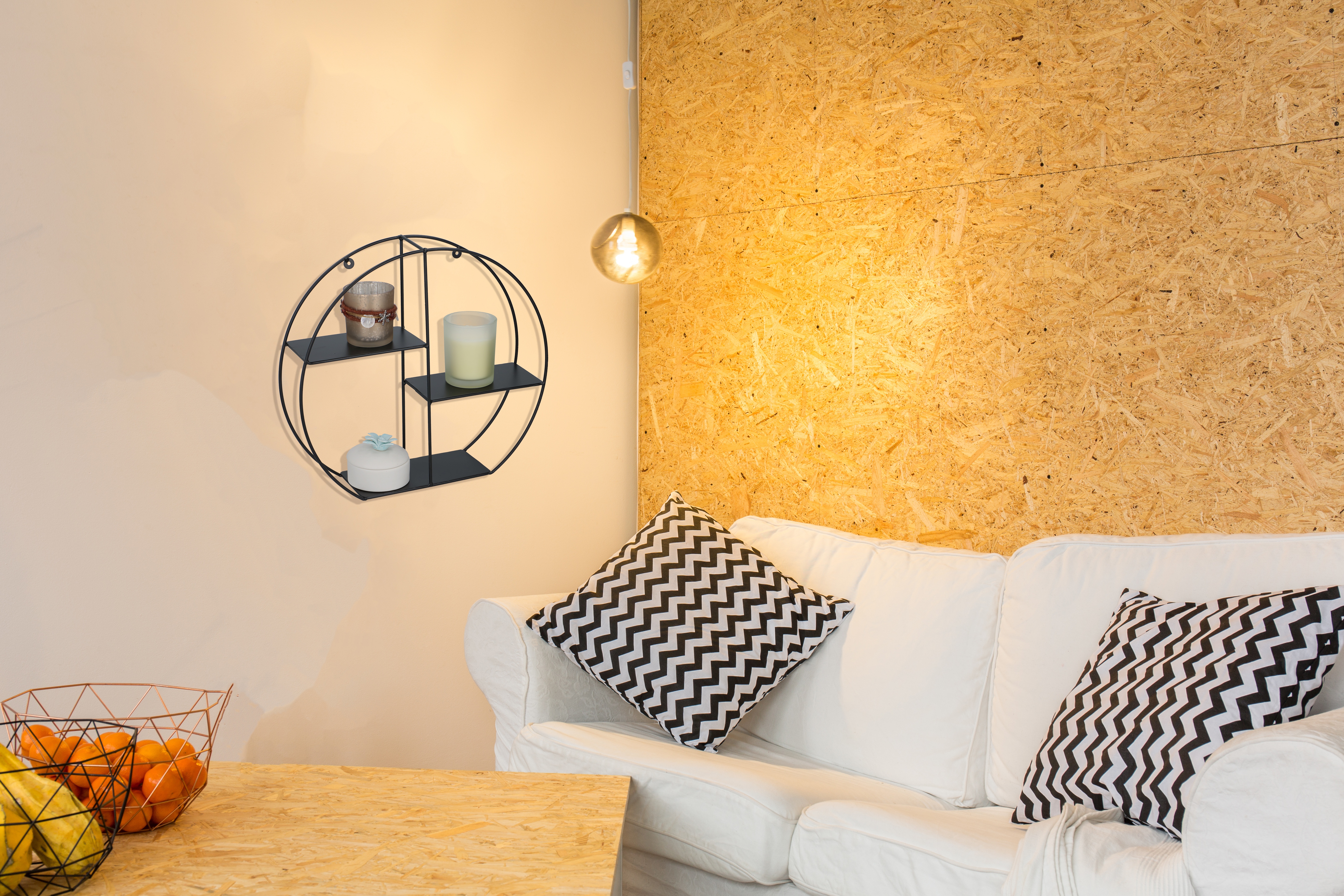 Black Wire Metal 3 Tier Round Oval Floating Wall Hanging Shelf Display