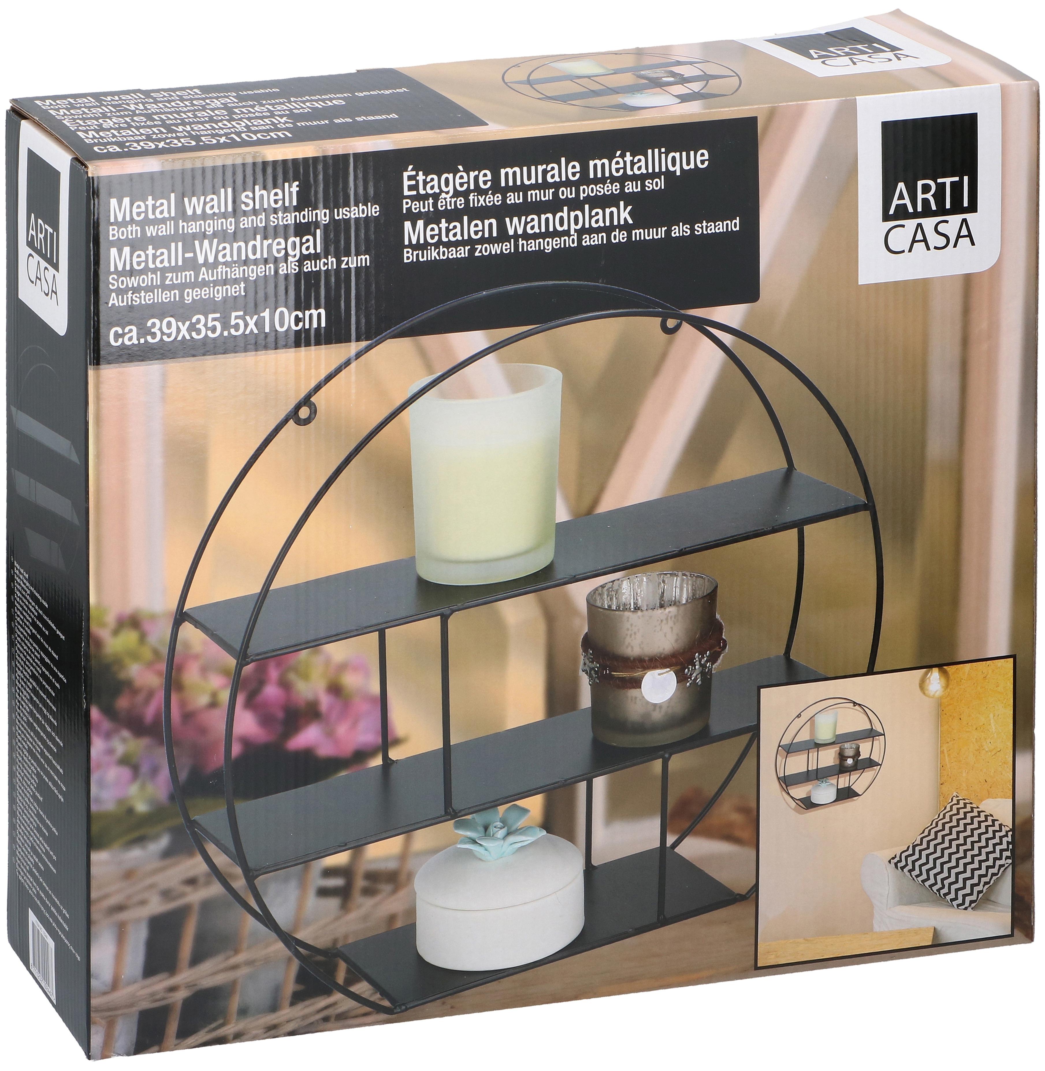 Black Wire Metal 3 Tier Round Oval Floating Wall Hanging Shelf Display