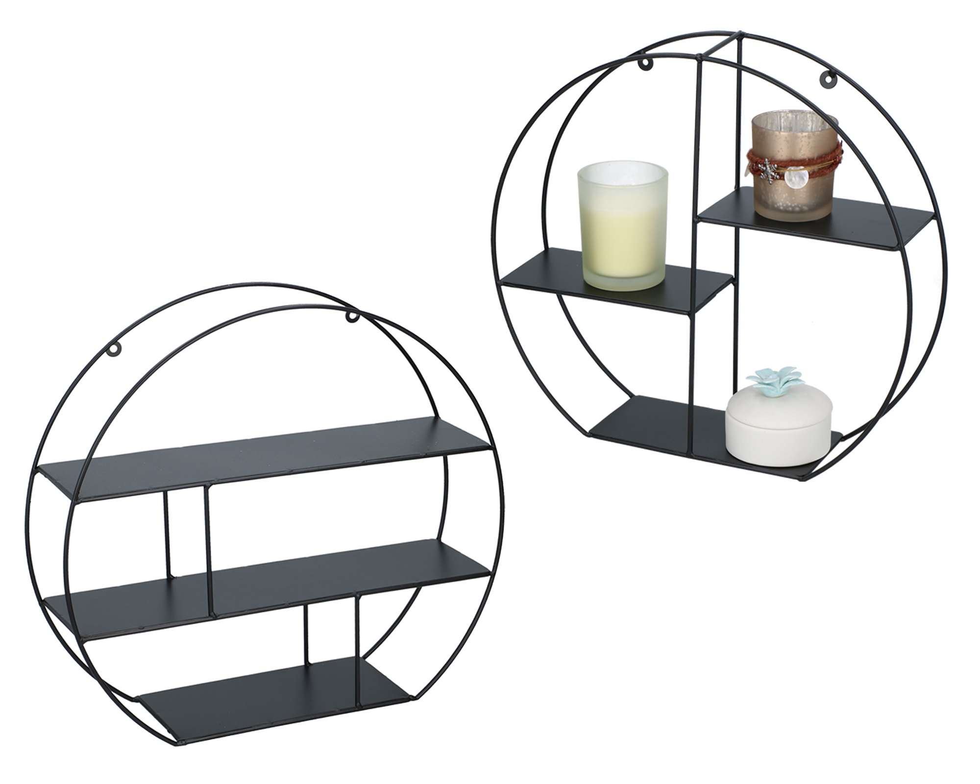 Black Wire Metal 3 Tier Round Oval Floating Wall Hanging Shelf Display