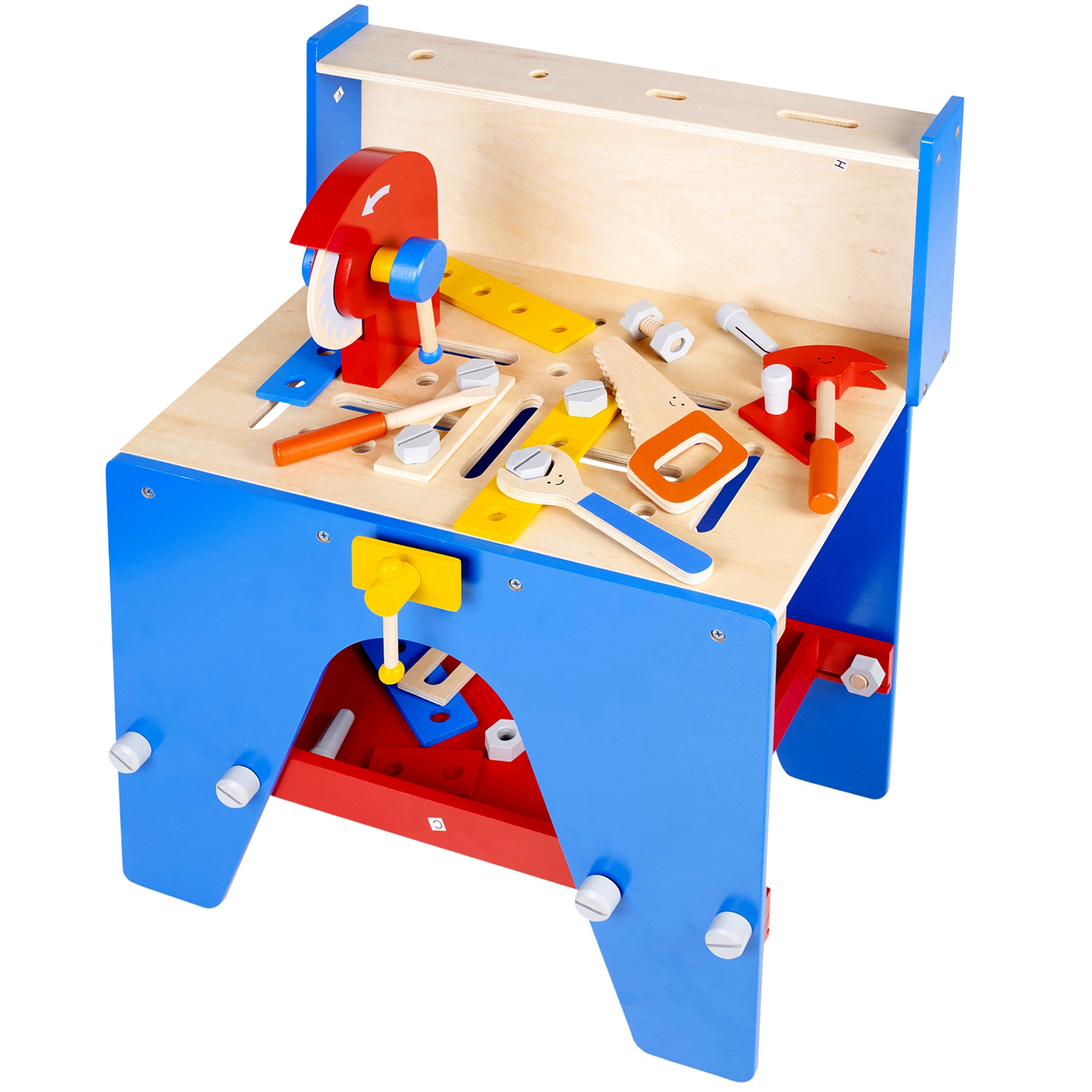 30 Pc Kids Red Blue Wooden Tool Bench Saw Work Table Children S