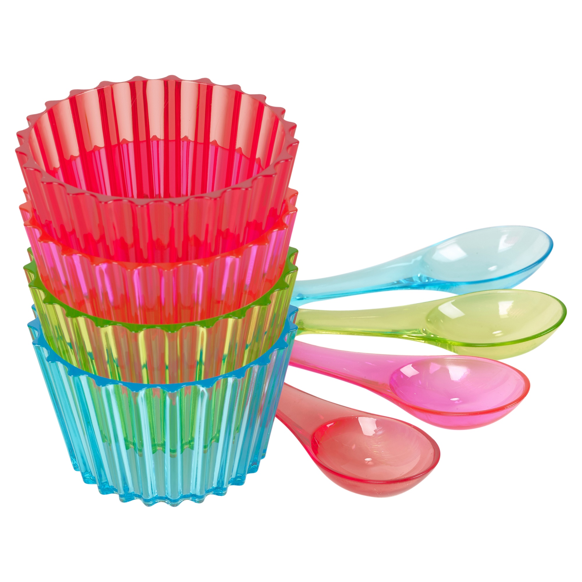 4 8 12 Ice Cream Dessert Bowls & Spoon Set Fruit Sundae Cup Party