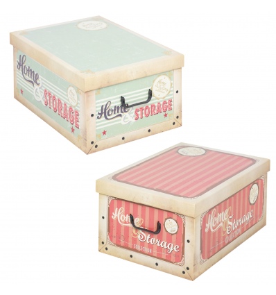 2 Collapsible Storage Boxes With Handles 37x31x16 cm[Vintage Storage Boxes [147773] Pink & Green