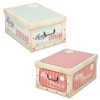 2 Collapsible Storage Boxes With Handles 37x31x16 cm[Vintage Storage Boxes [147773] Pink & Green