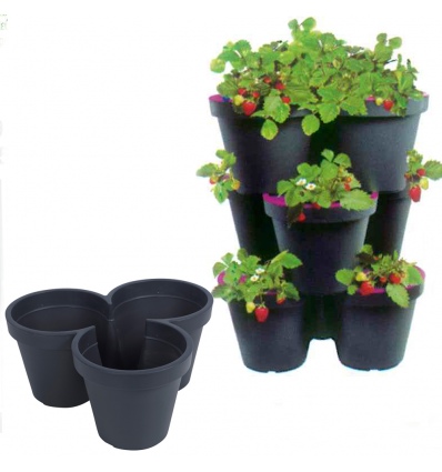 3 Section Stackable Flowerpot Black [320255]