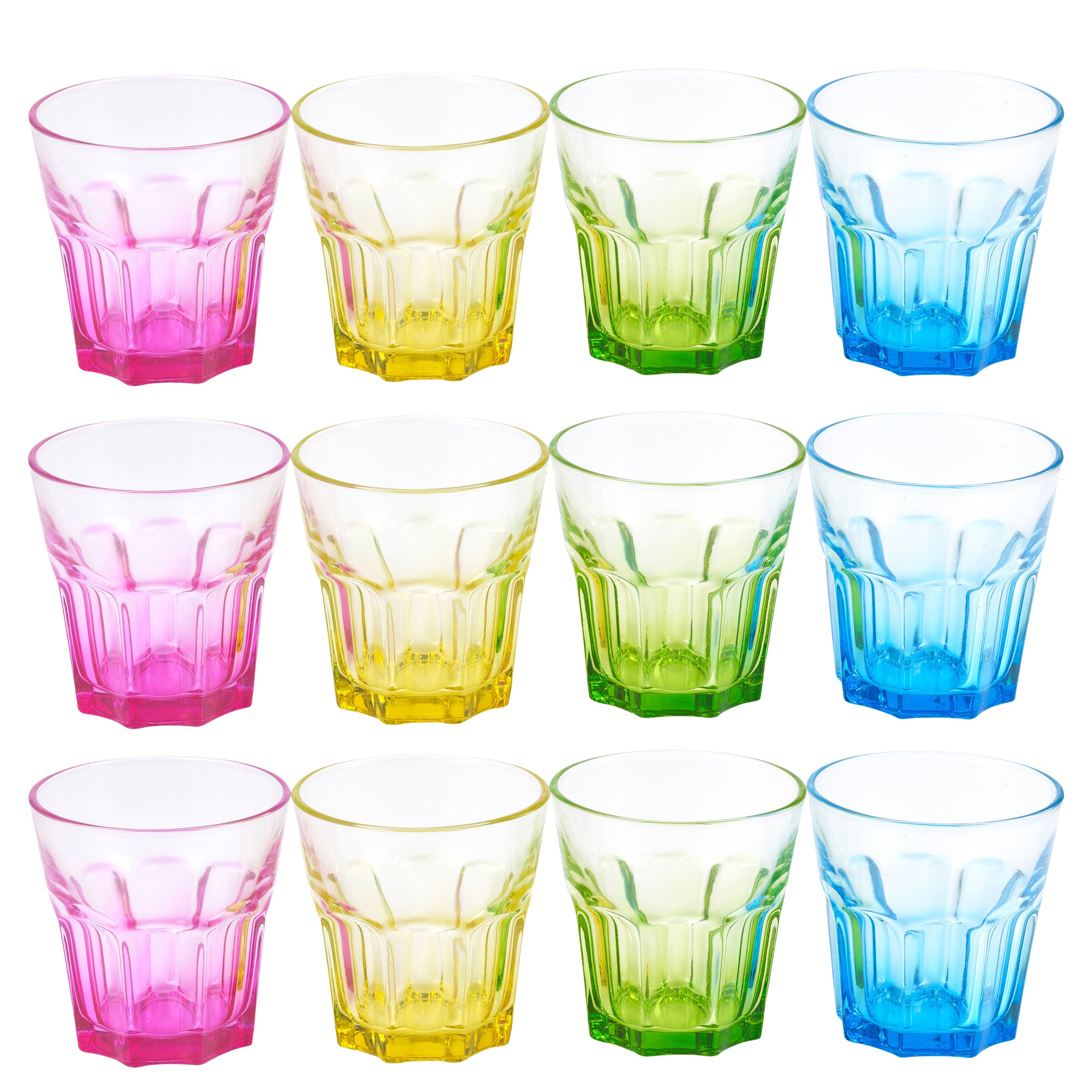 4, 8, 12 x Multi Coloured 240ml Drinking Glasses Set Dining Water Juice
