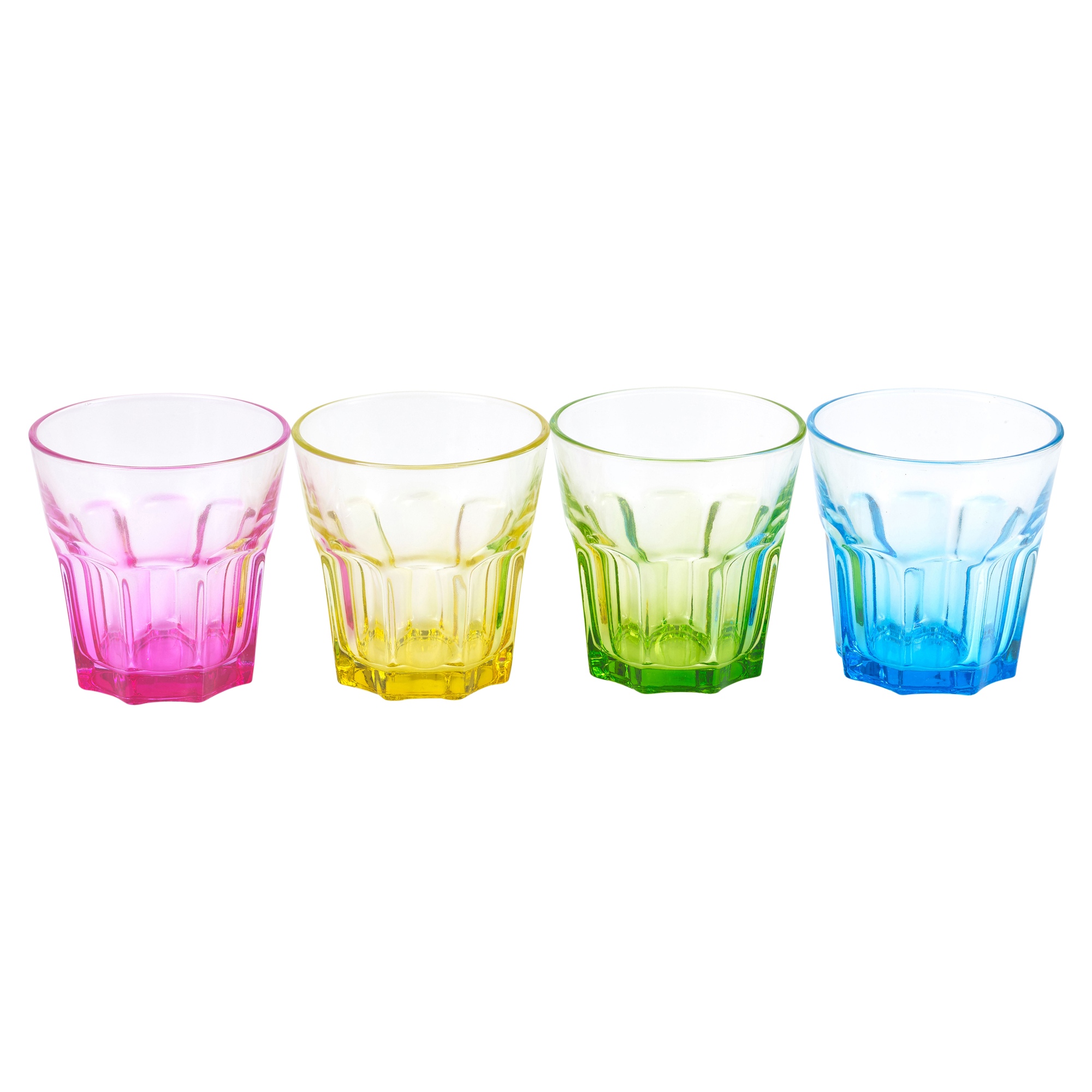multi colored drinking glasses
