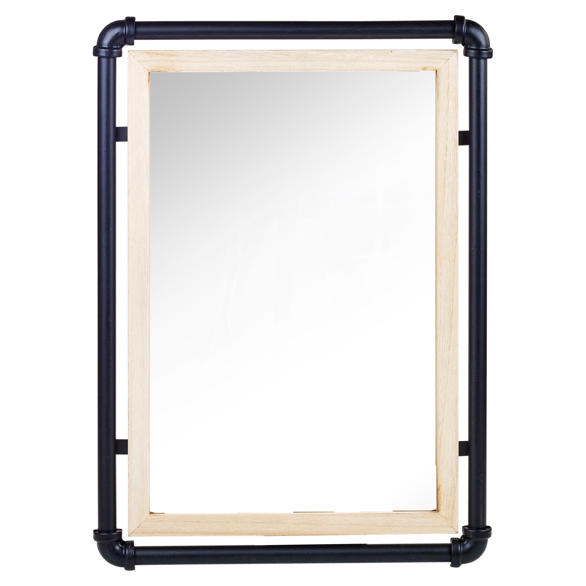 Large Wall Mounted Metal Pipe Wooden Mirror Retro Frame Hallway